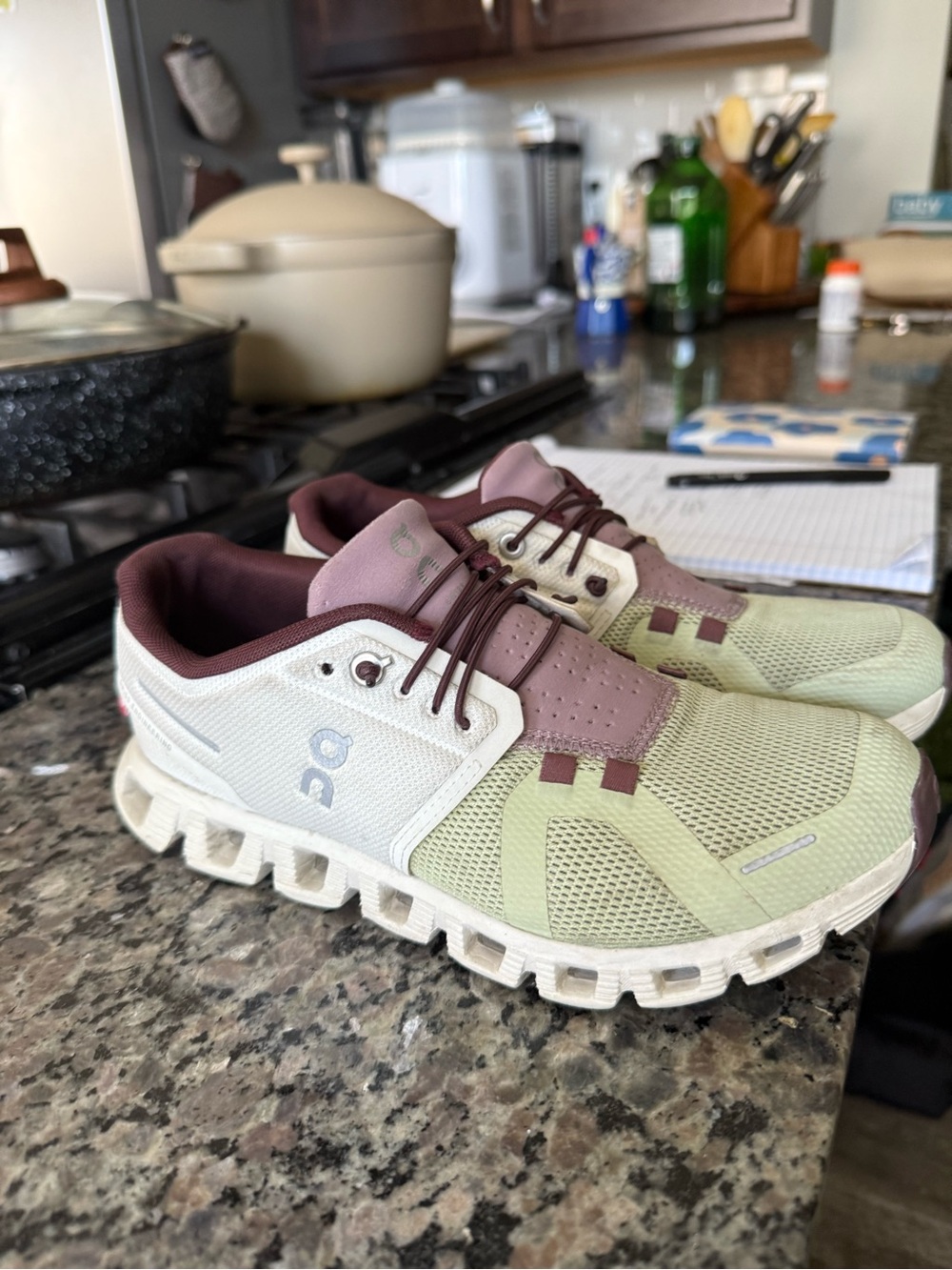 On Running Sneakers in Light Green & Maroon